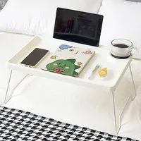 Foldable Bed Table with Cup Holder - White