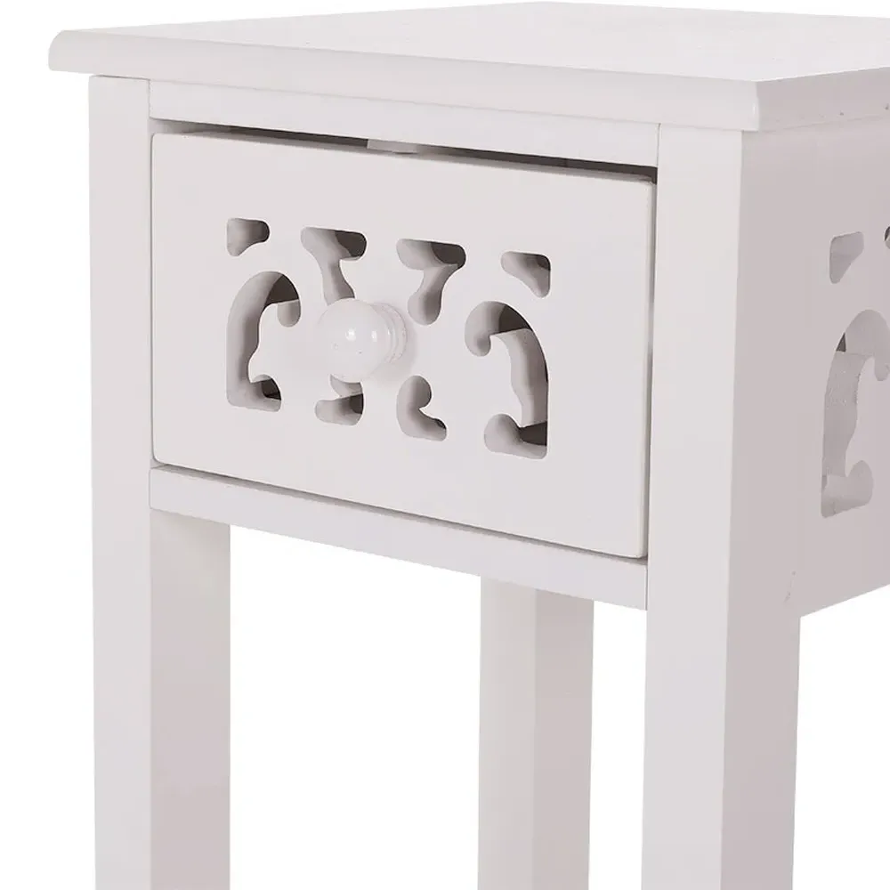 French Style Slim Side Table with Drawer - White, Wood