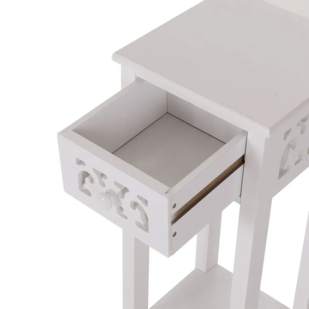 French Style Slim Side Table with Drawer - White, Wood
