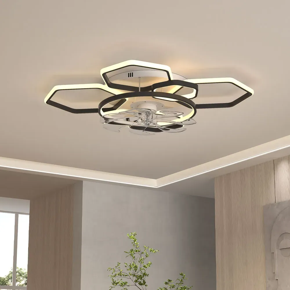 Geometrical 40 inch LED Ceiling Fan Light - Black