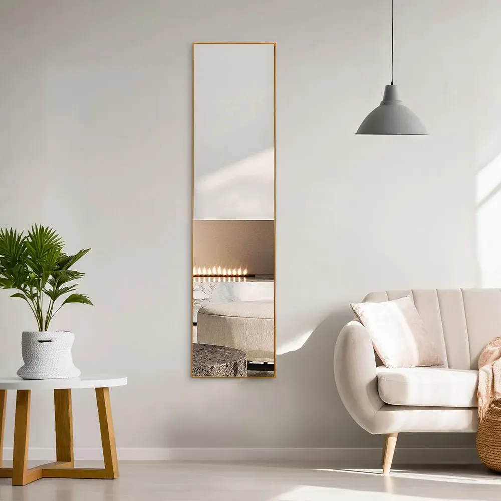 Gold Slim Full Length Wall Mirror 120cm - Cream, Aluminium