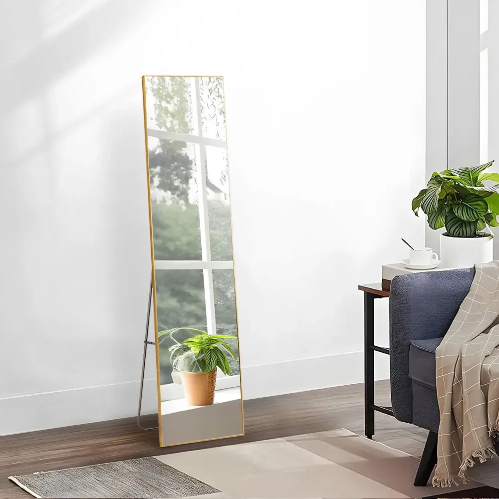 Gold Slim Full Length Wall Mirror 150cm - Cream, Aluminium