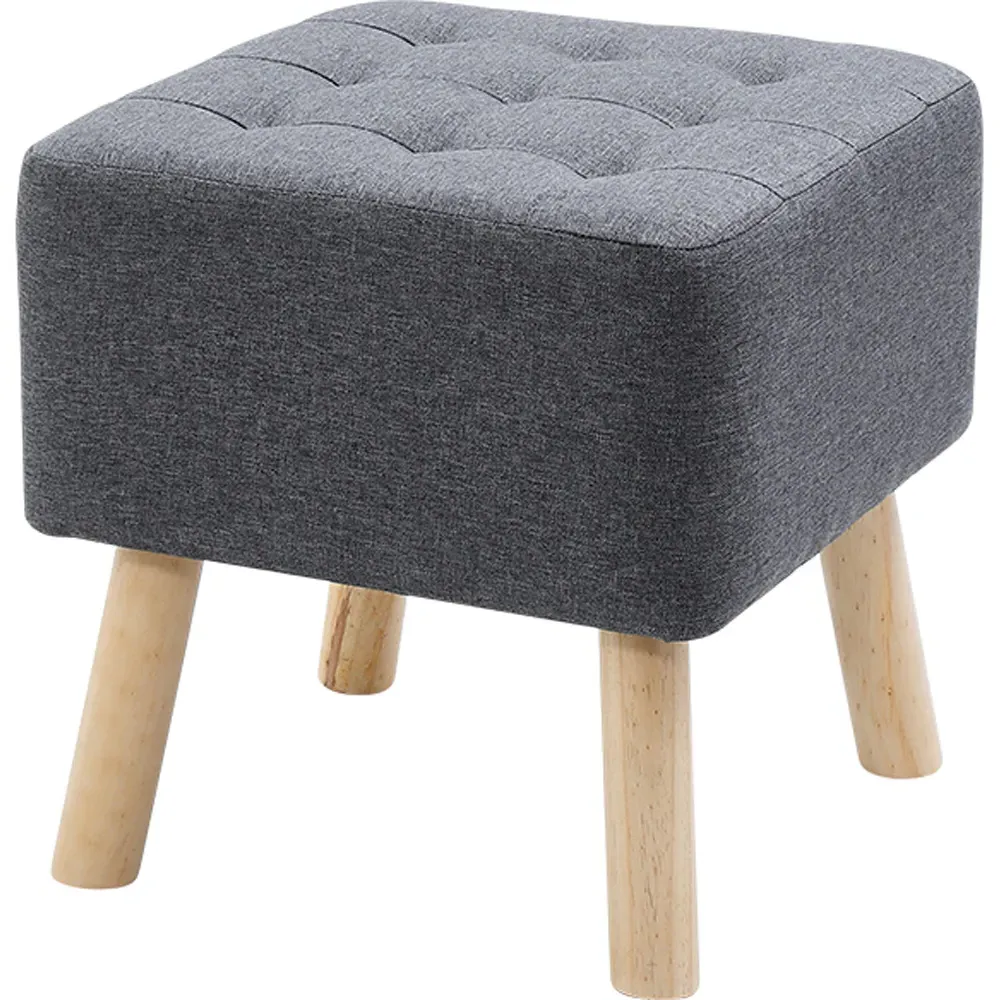 Grey Linen Footstool - Grey, Linen