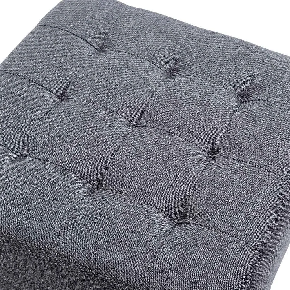 Grey Linen Footstool - Grey, Linen