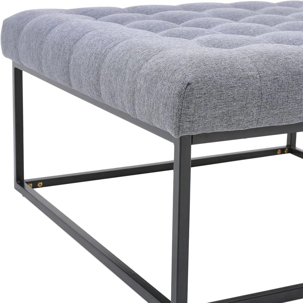 Grey Linen Footstool - Grey, Linen