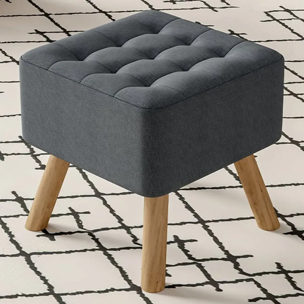 Grey Linen Footstool - Grey, Linen image