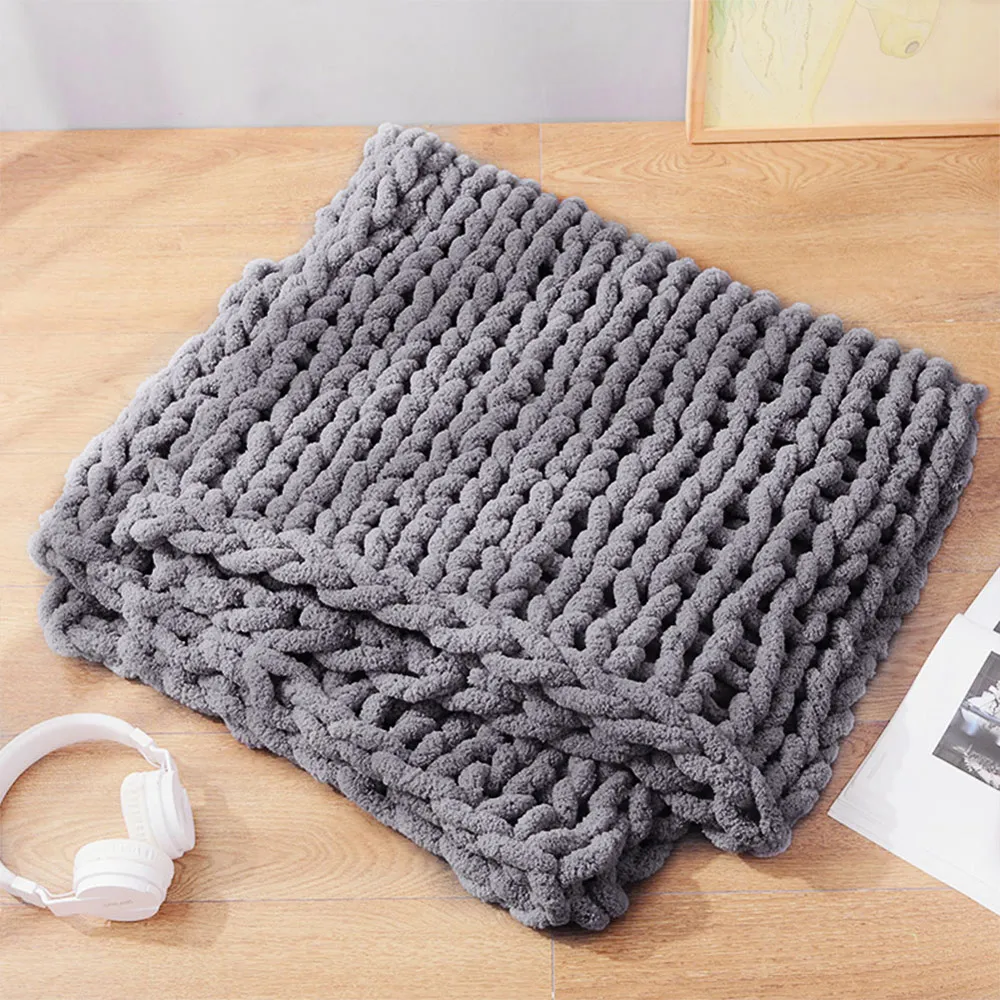 Hand Woven Chenille Blanket 60cm - Grey