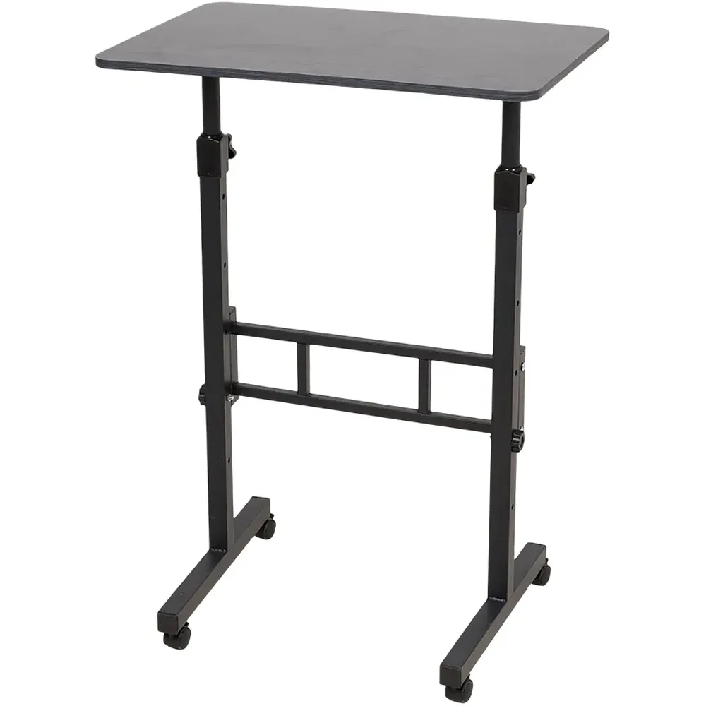 Height Adjustable Mobile Desk with Lockable Wheels - Black