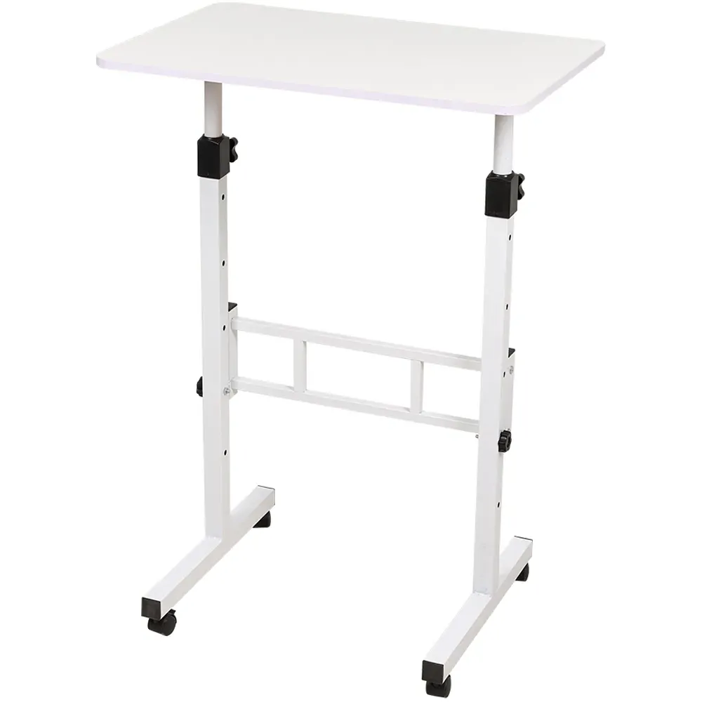 Height Adjustable Mobile Desk with Lockable Wheels - White