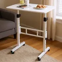 Height Adjustable Mobile Desk with Lockable Wheels - White