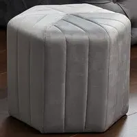 Hexagonal Velvet Footstool Ottoman with Stripes - Grey
