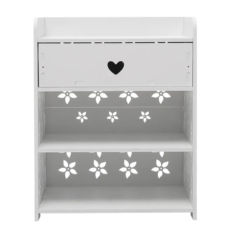 Hollow Carved Pattern Bedside Table - White