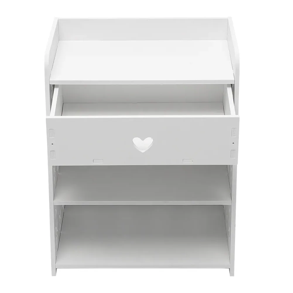 Hollow Carved Pattern Bedside Table - White