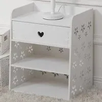 Hollow Carved Pattern Bedside Table - White