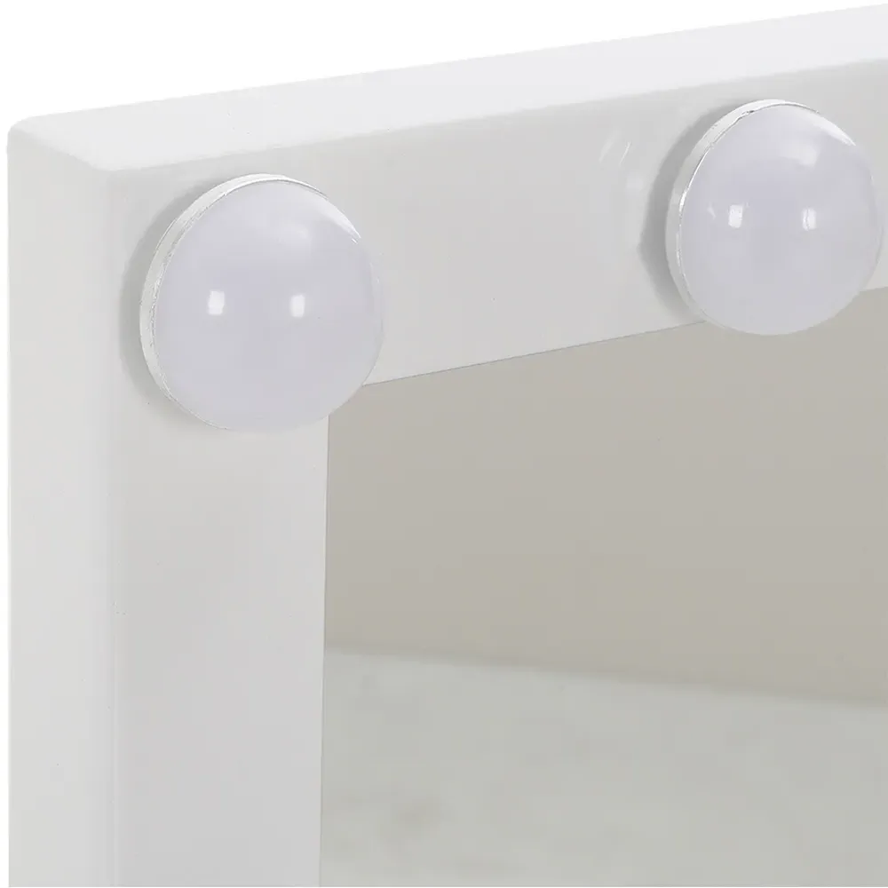 Hollywood Style Lighted Rectangular Makeup Mirror with Base - White