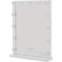 Hollywood Style Lighted Rectangular Makeup Mirror with Base - White