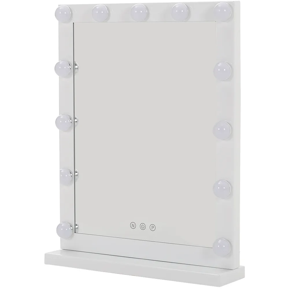 Hollywood Style Lighted Rectangular Makeup Mirror with Base - White image