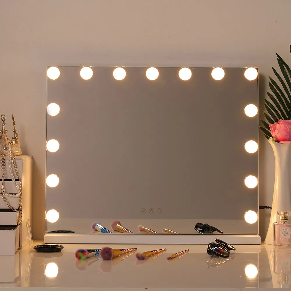 Hollywood Vanity Tabletop Mirror with 15 LED Bulbs - White