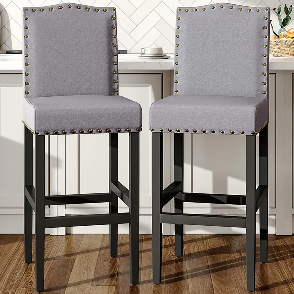 Kitchen Counter Bar Stool Set of 2 - Grey, Linen