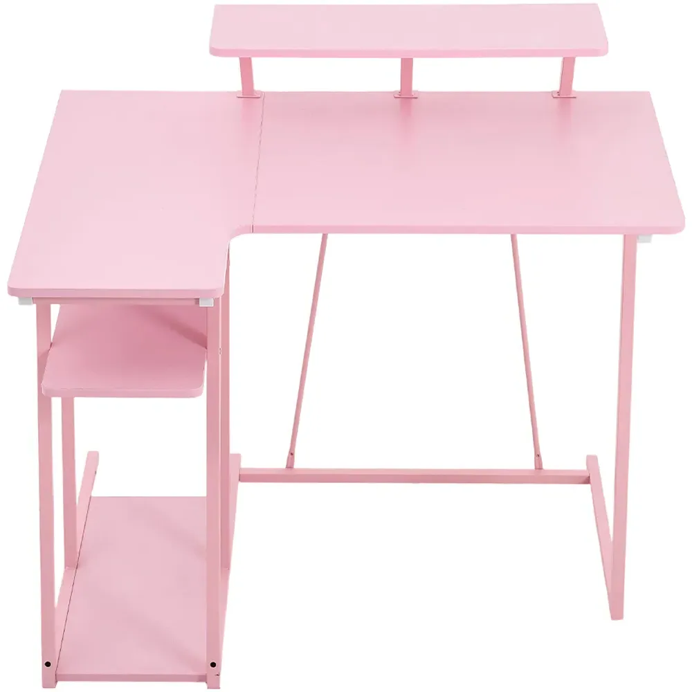 L-Shaped Gaming Desk with Monitor Stand - Pink
