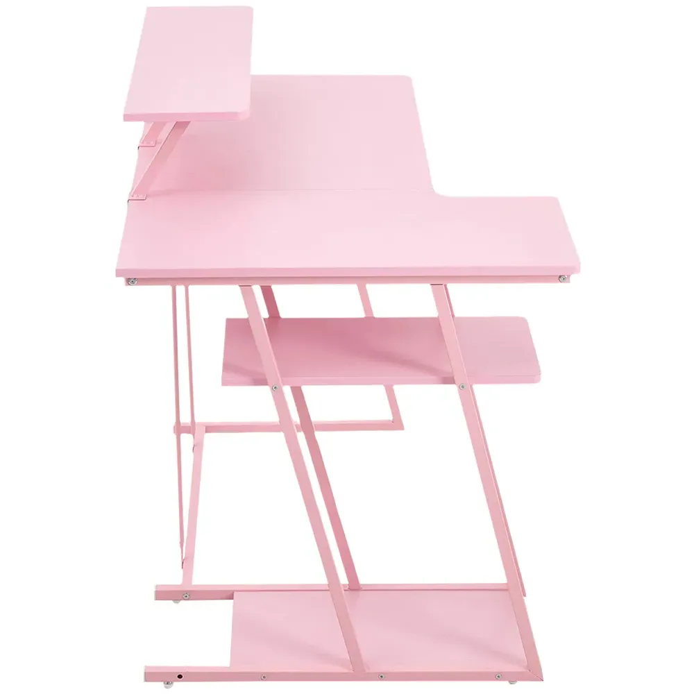 L-Shaped Gaming Desk with Monitor Stand - Pink