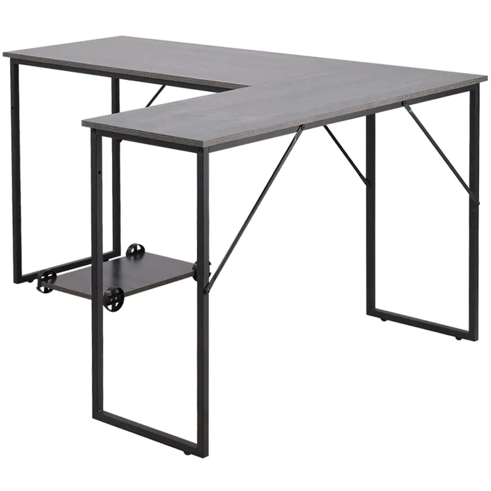 L-Shaped Office Desk with Movable Stand - Cream