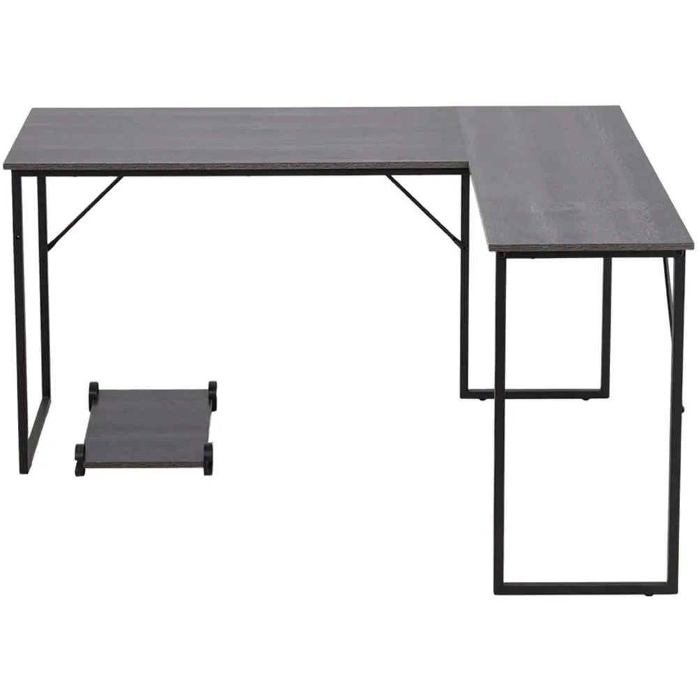 L-Shaped Office Desk with Movable Stand - Cream