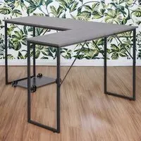 L-Shaped Office Desk with Movable Stand - Cream