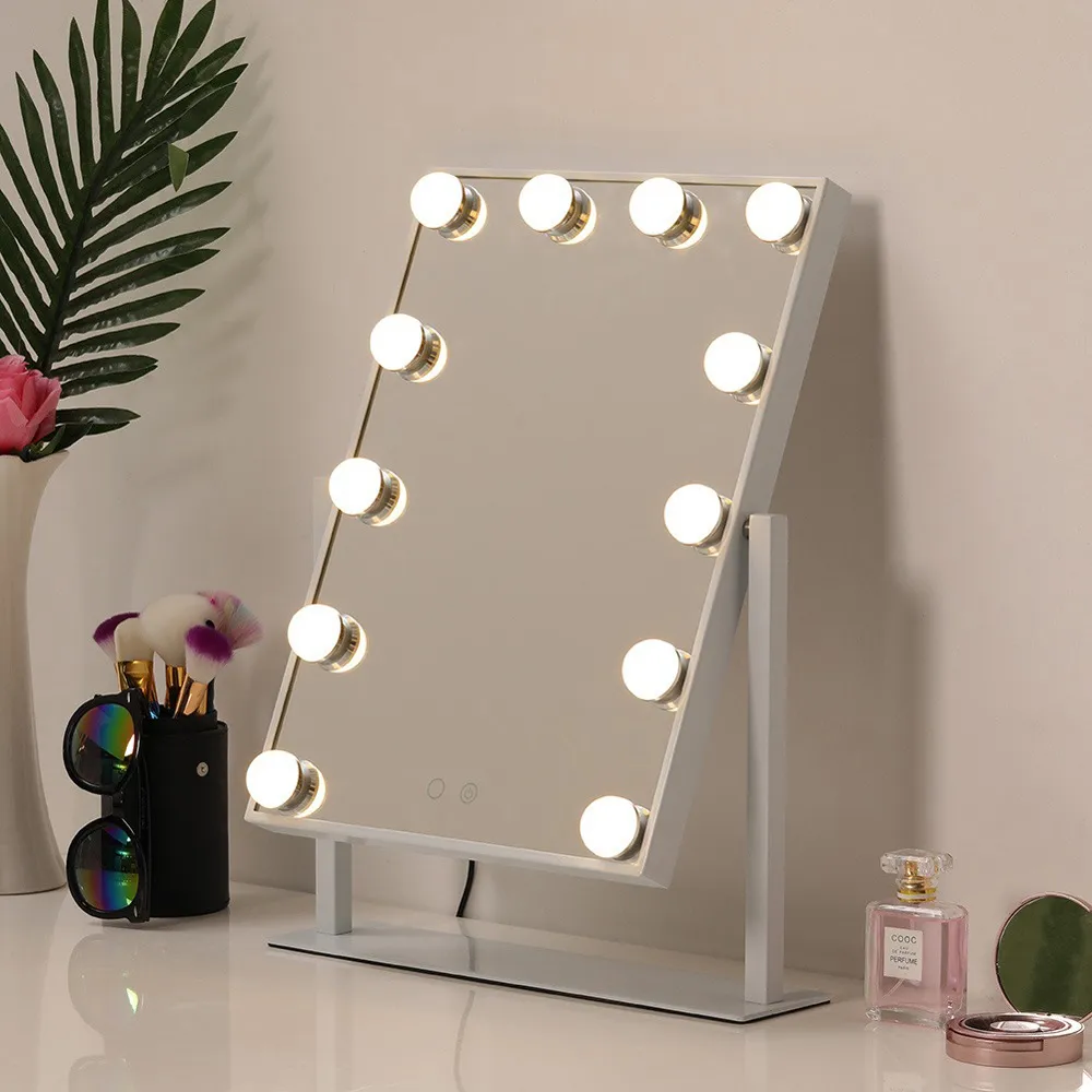 Large Rectangular LED Makeup Mirror with Touch Screen - White