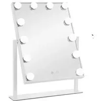 Large Rectangular LED Makeup Mirror with Touch Screen - White