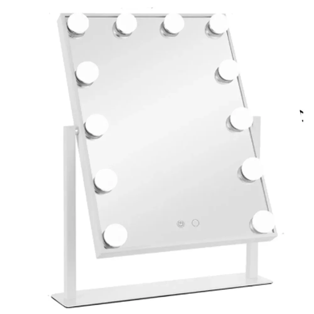 Large Rectangular LED Makeup Mirror with Touch Screen - White