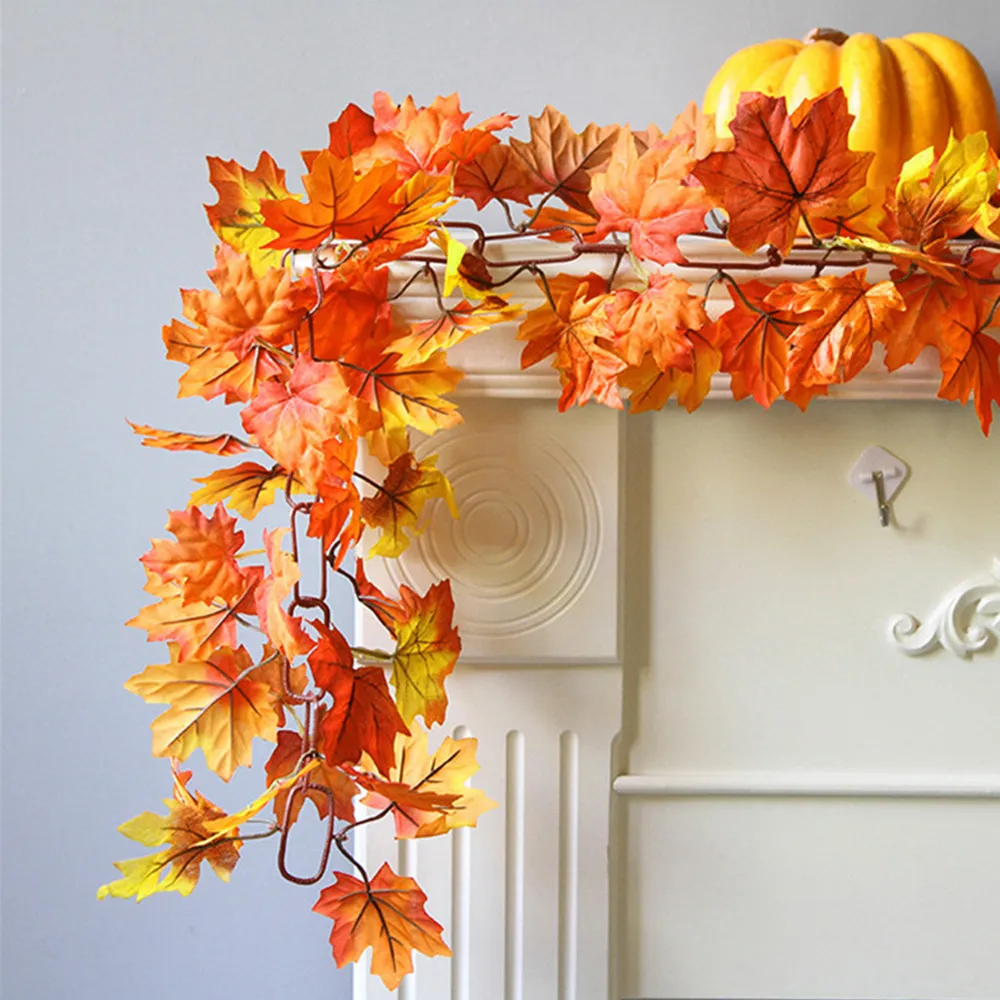 LED Garland with Maple Leaves 170cm - Orange