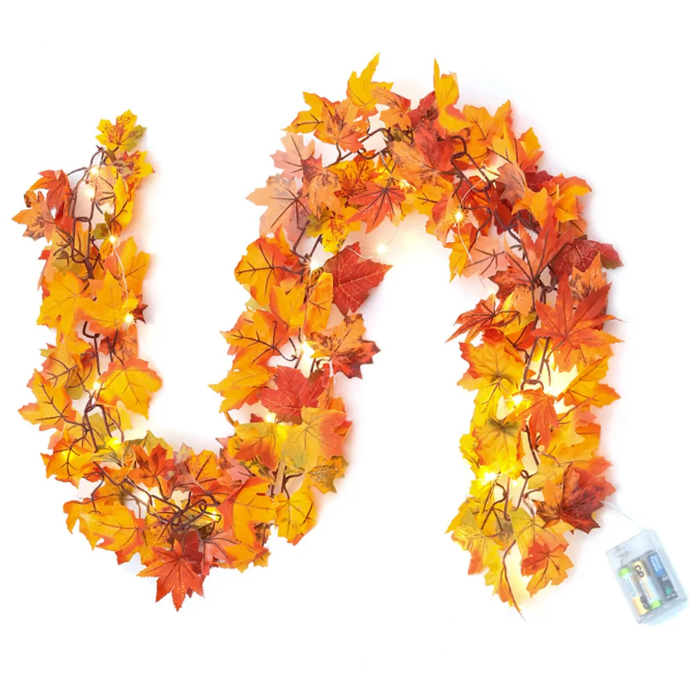 LED Garland with Maple Leaves 170cm - Orange