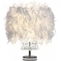 LED Table Lamp with Crystal Feather Lampshade - White, Metal