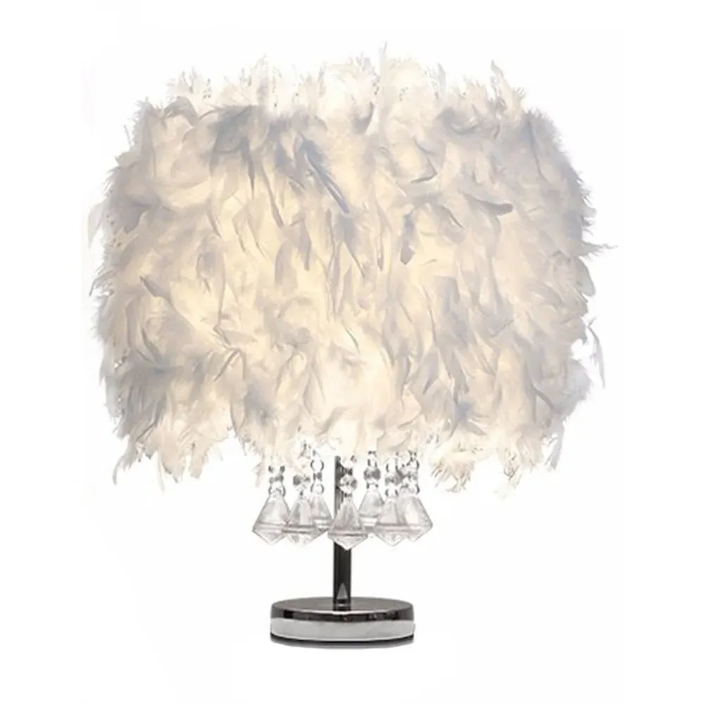 LED Table Lamp with Crystal Feather Lampshade - White, Metal image
