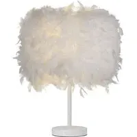 LED Table Lamp with Feather Lampshade - White, Metal