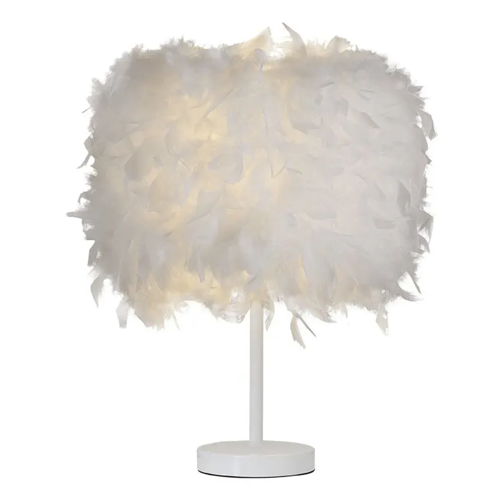 LED Table Lamp with Feather Lampshade - White, Metal