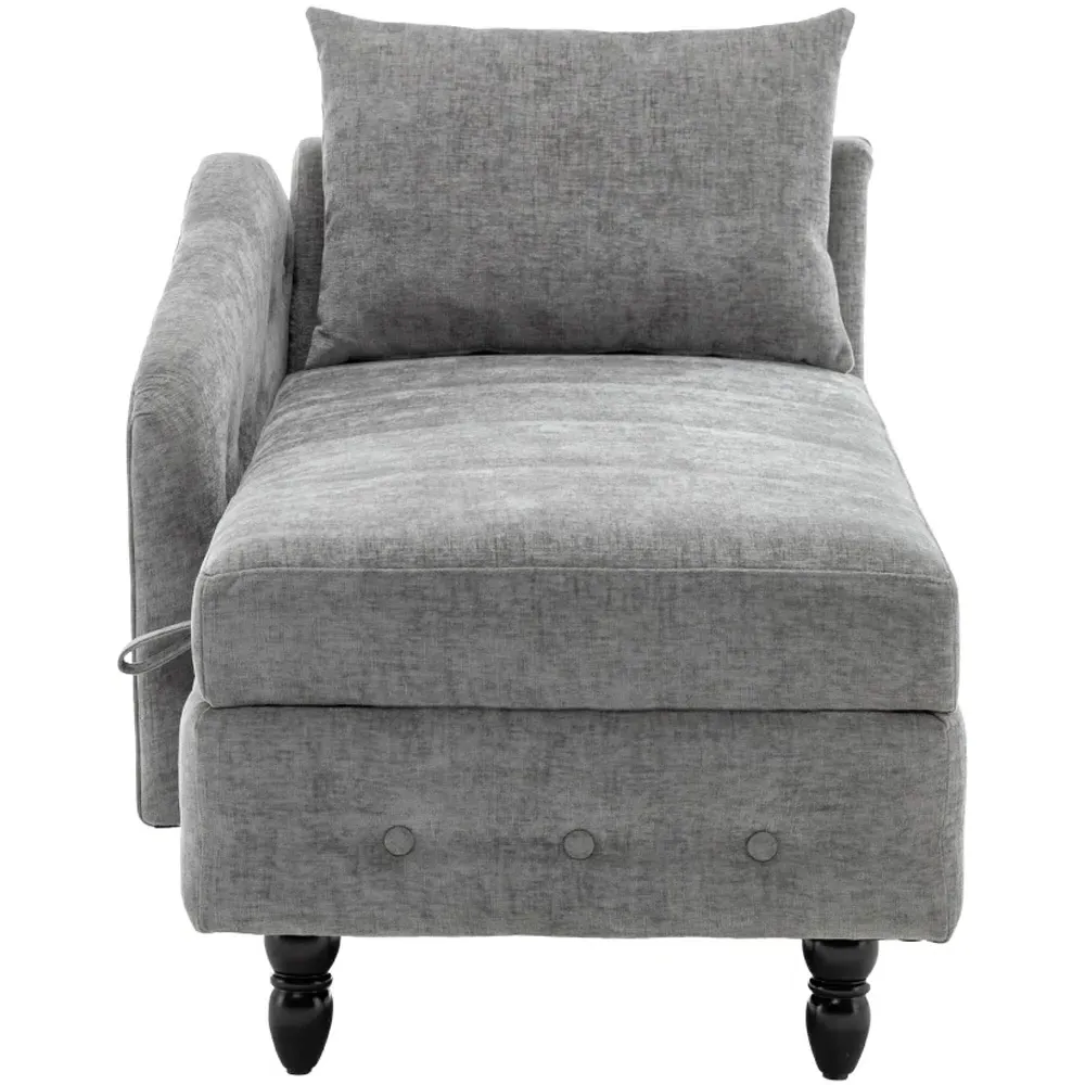 Left Hand Chenille Chaise Lounge with Storage - Grey