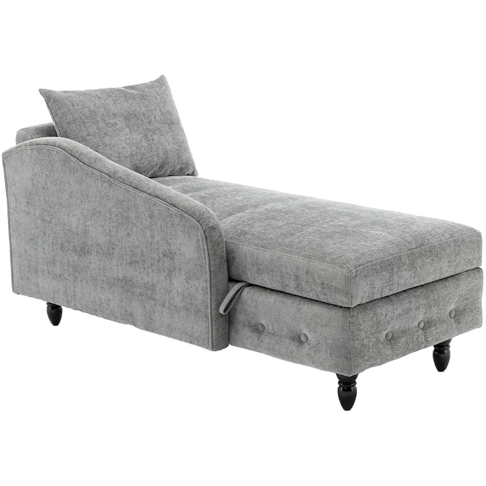 Left Hand Chenille Chaise Lounge with Storage - Grey