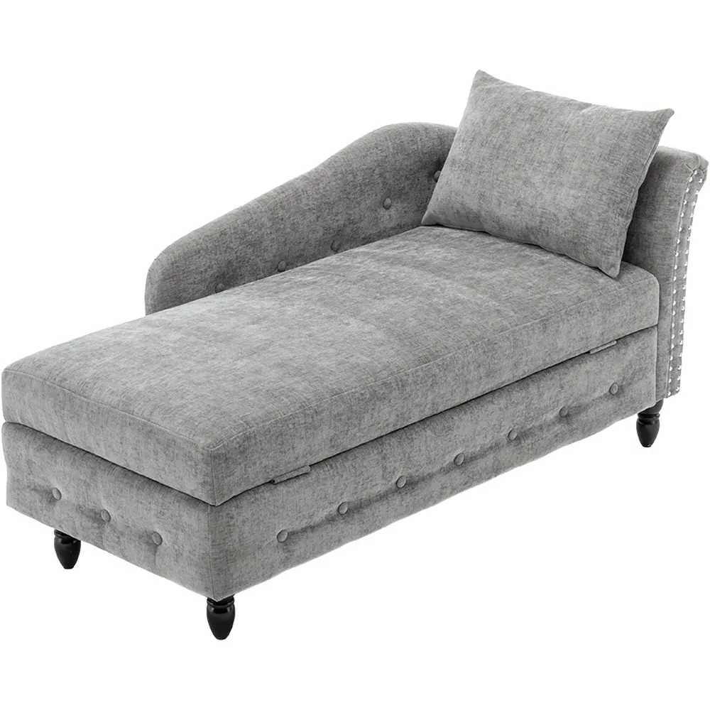 Left Hand Chenille Chaise Lounge with Storage - Grey