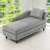 Left Hand Chenille Chaise Lounge with Storage - Grey