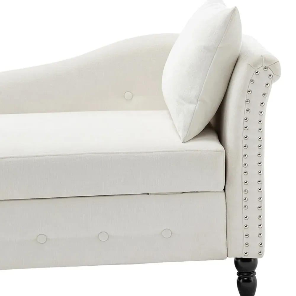 Left Hand Chenille Chaise Lounge with Storage - White