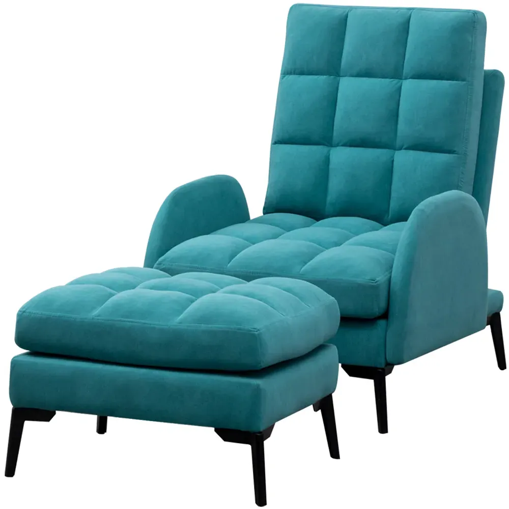 Leisure Armchair with Footstool - Green, Velvet