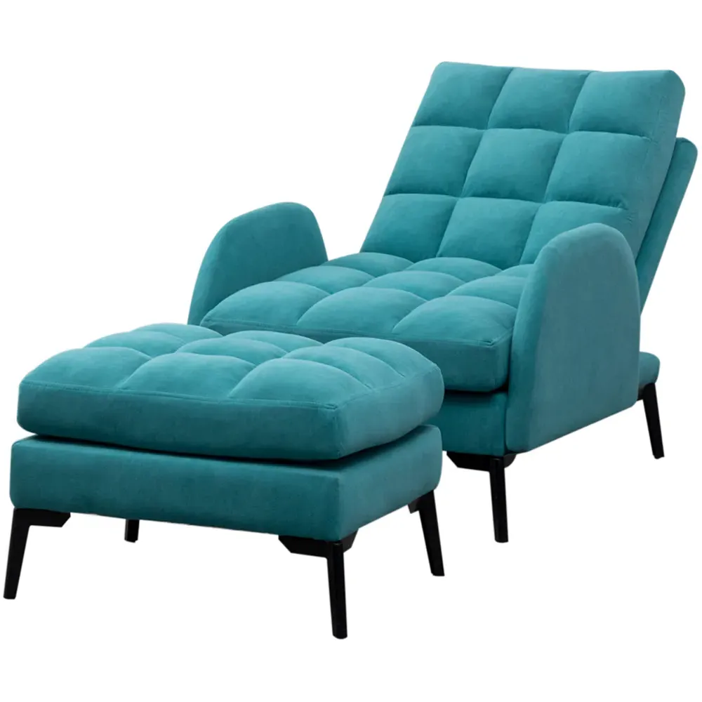 Leisure Armchair with Footstool - Green, Velvet