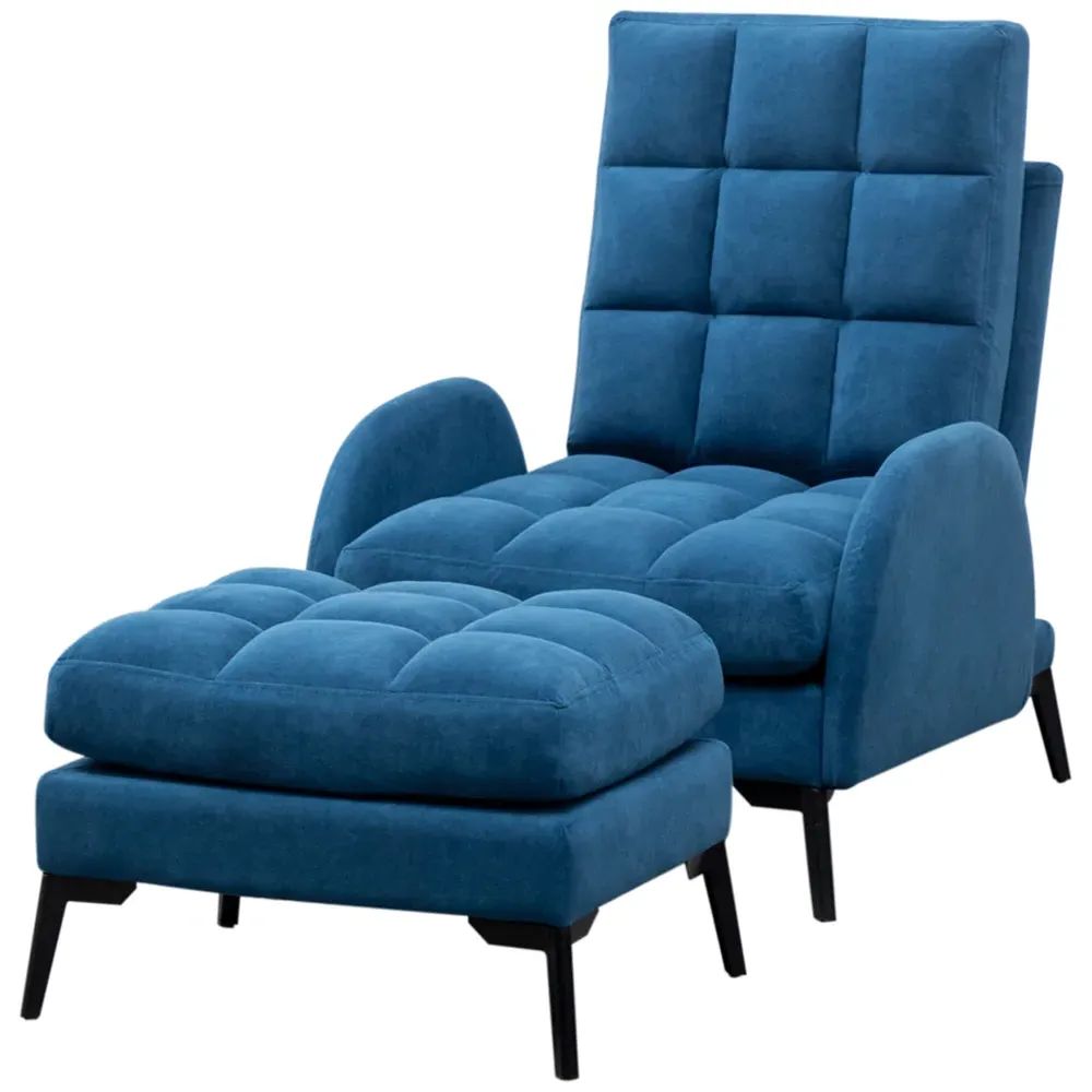Leisure Recliner Armchair with Ottoman - Blue, Velvet