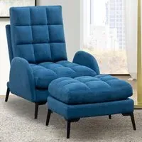 Leisure Recliner Armchair with Ottoman - Blue, Velvet