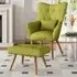 Linen Armchair with Cushion and Footstool - Green