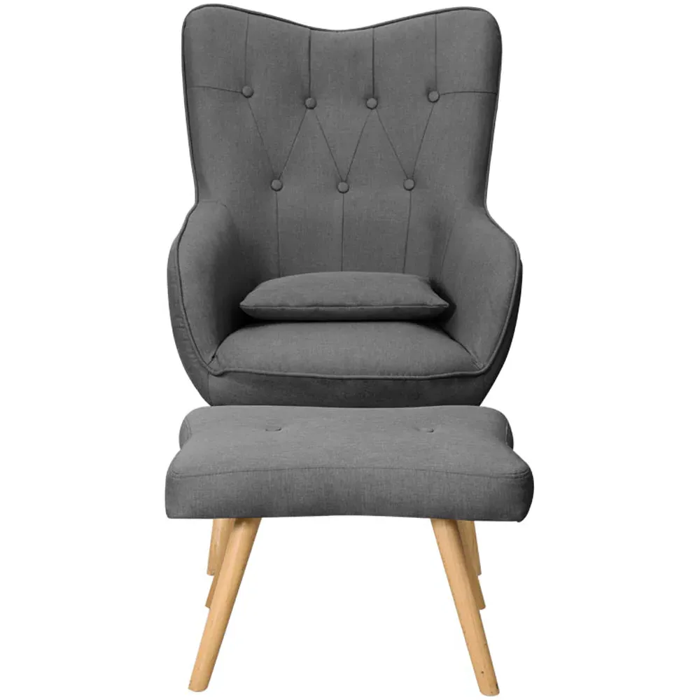 Linen Armchair with Cushion and Footstool - Grey