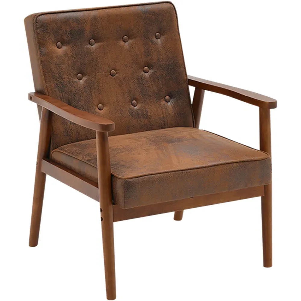 Linen Cushion Wood Frame Upholstered Lounge Chair - Brown