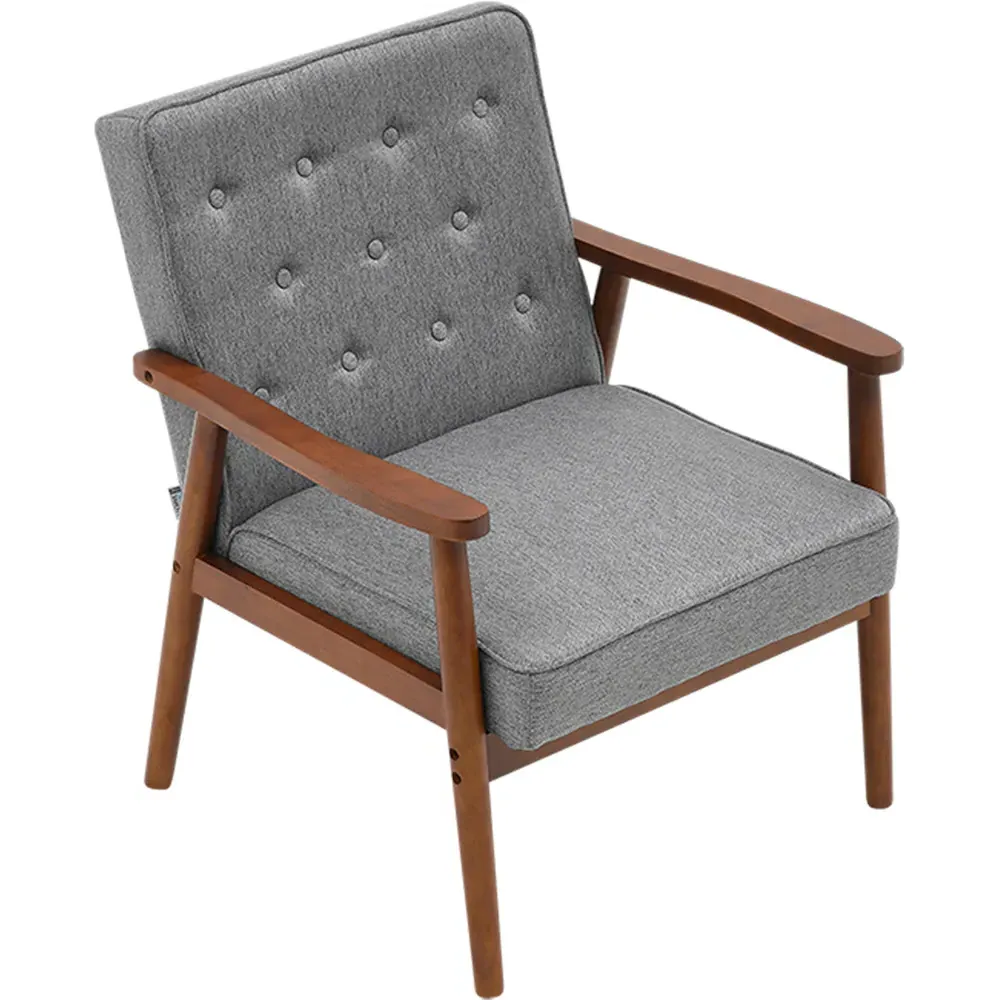 Linen Cushion Wood Frame Upholstered Lounge Chair - Grey